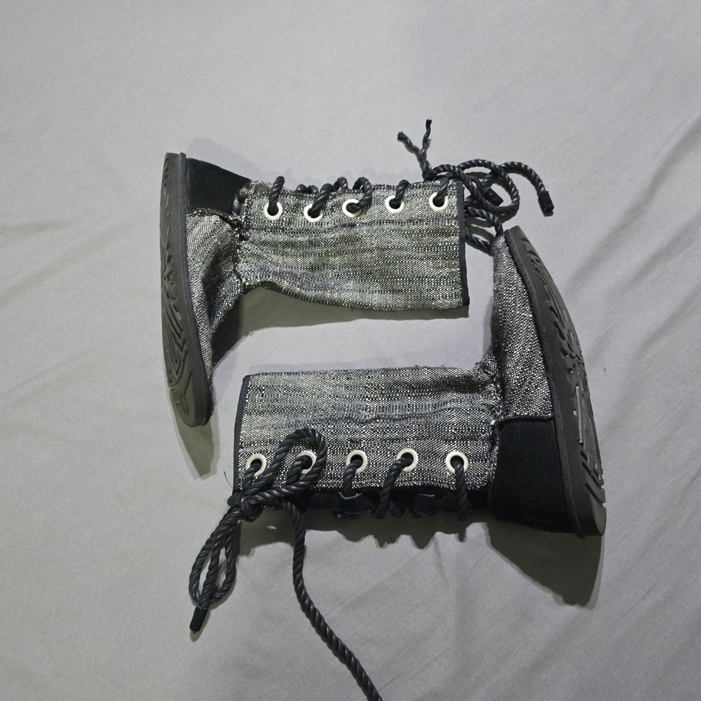 UGG Harbour Boots Women 9 Silver Black Metallic Rope Lace Up 1007546